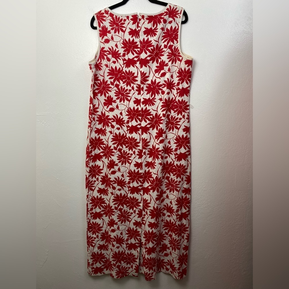 Vintage Linen Blend Vintage Bush Wacker Floral Midi Sleeveless Dress plus 16 - Picture 2 of 15
